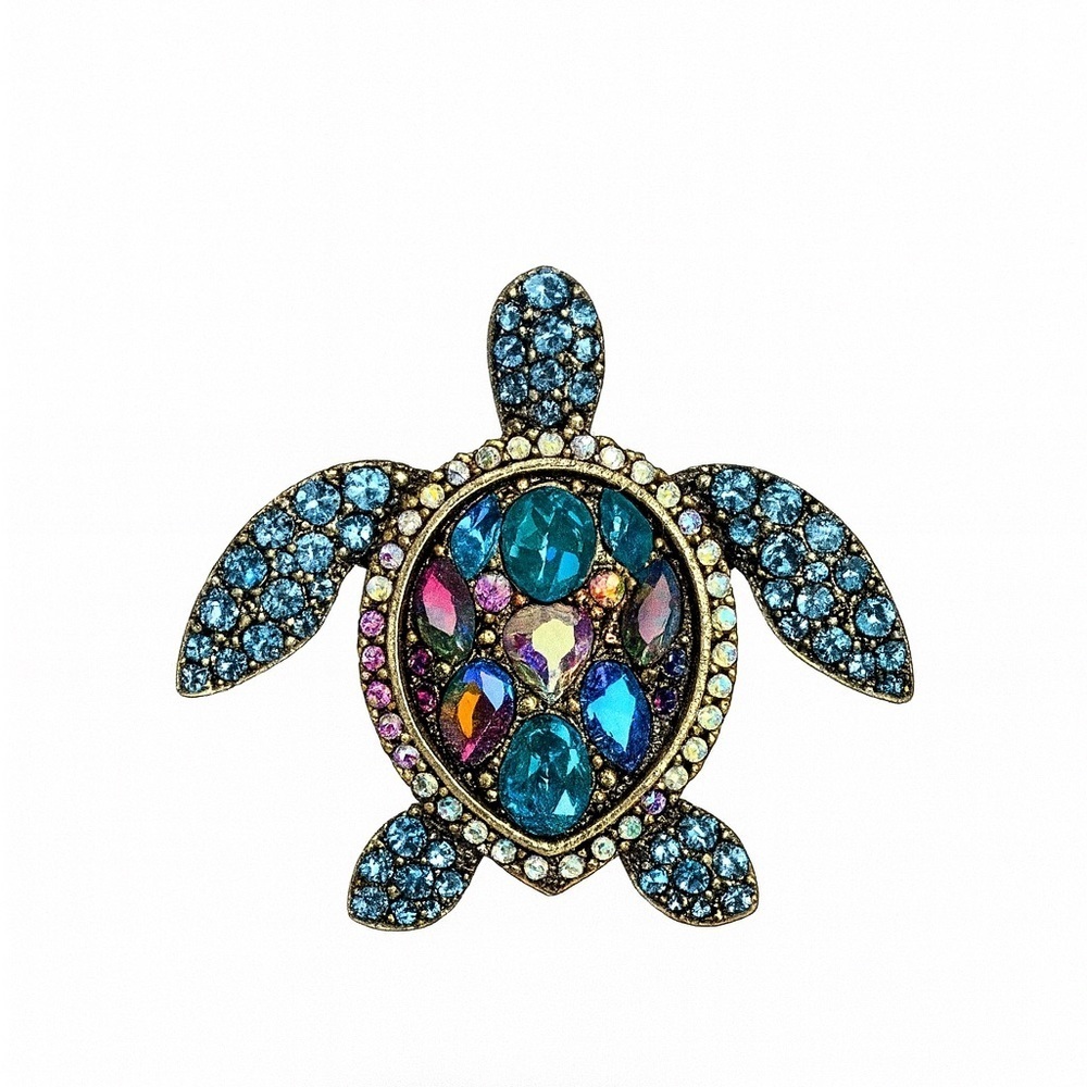 ⚜️💎 Turtle Elegant Blue Crystal Turtle Brooch 🐢 ❤️‍🔥💫